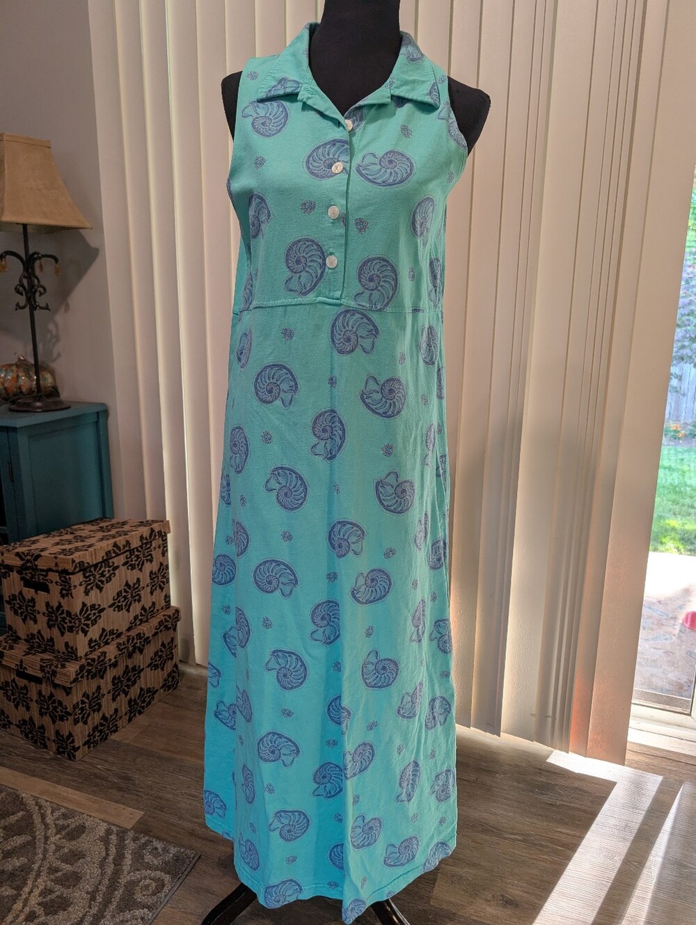 Zip Code Turquoise and Blue Shell Maxi Dress